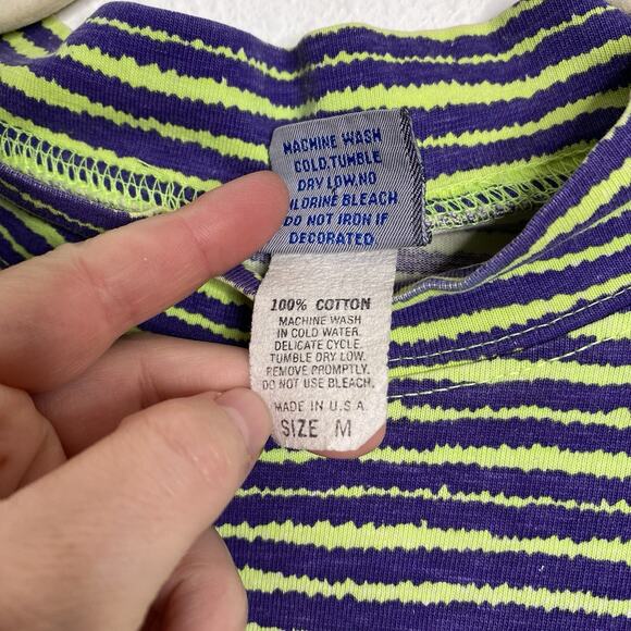 Vintage 80s 90s Zero Gravity Purple Green Striped High Low T Shirt M - Picture 3 of 4
